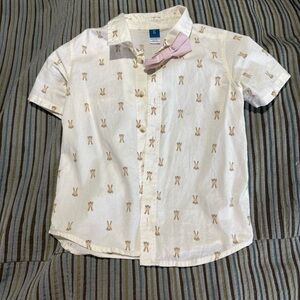 Old Navy White Shirt with Bunny Print and Pink Bow Tie